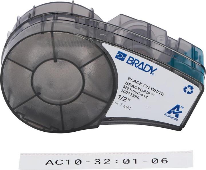 Produktbild Brady M21-500-414, Grip-Klettband zum Bedrucken für BMP21-PLUS, Polyester, Schwarz auf Weiss, 12.70 mm x (1.27 cm, Weiss, Schwarz)