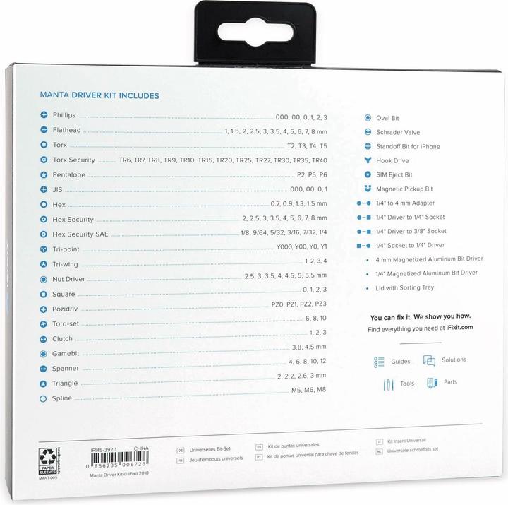 Valori nutrizionali e ingredienti iFixit Manta Precision Bit Set (PH00, PH2, PH1, PH0000, PH0, PH3)
