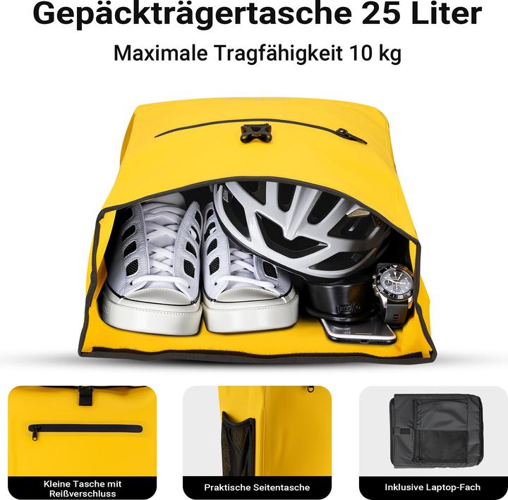 Produktbild Wiltec Gepäckträgertasche gelb 25l Fahrradtasche Rucksack Gepäcktasche (25 l, Gepäckträgertasche)