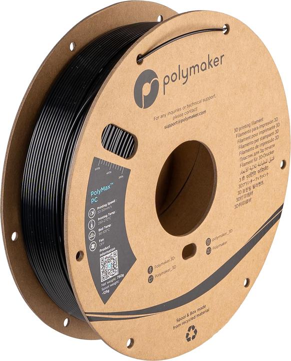 Produktbild Polymaker PC02001 Polymax Tough Filament PC (Polycarbonat) hohe Steifigkeit, hit (Carbon, 1.75 mm, 750 g, Schwarz)