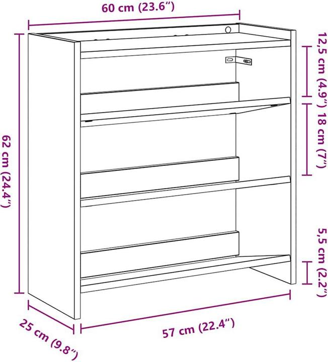Produktbild VidaXL Schuhregal Braun Eichen-Optik 60x25x62 cm Holzwerkstoff