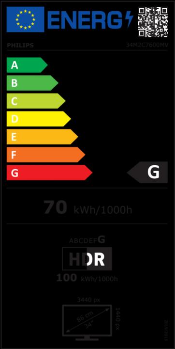 Energie-Label Philips Evnia 34M2C7600MV (3440 x 1440 Pixel, 34")