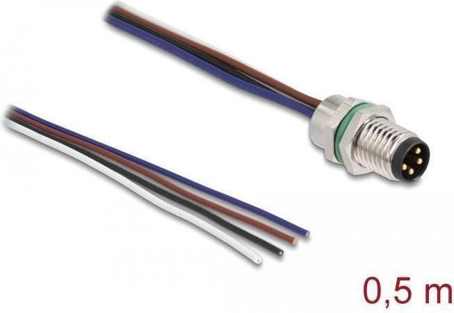 Immagine prodotto Delock Connettore M8 a 4 pin per pannello con cavi aperti Codice A 0,5 m (Cavo di rete)