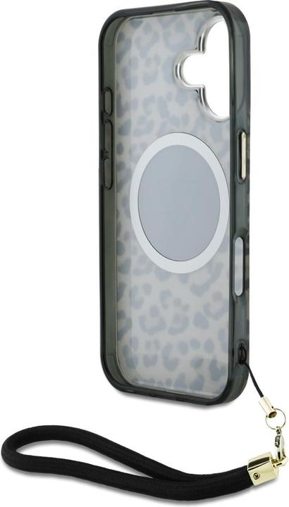 Actual product image Guess HC IML Leopard Triangle Cord Strap MagSafe iPhone 16 Case - Brown (Apple iPhone 16)