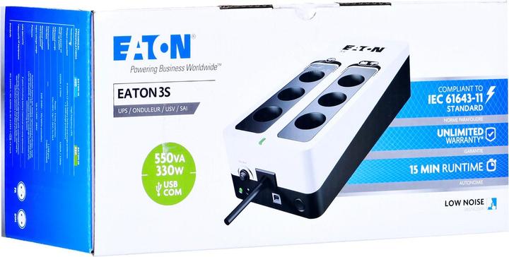 Actual product image Eaton 3S550F Uninterruptible Power Supply (UPS) Standby (Offline) 550 VA 6 AC Outputs (550 VA, 330 W, Standby UPS)