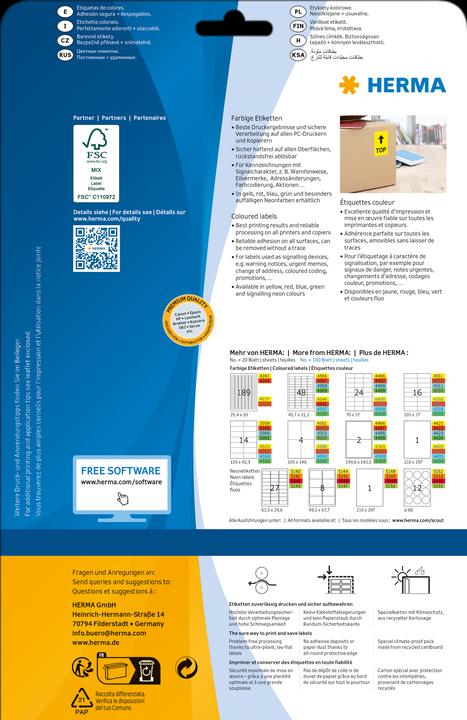 Actual product image HERMA Colour labels A4 removable