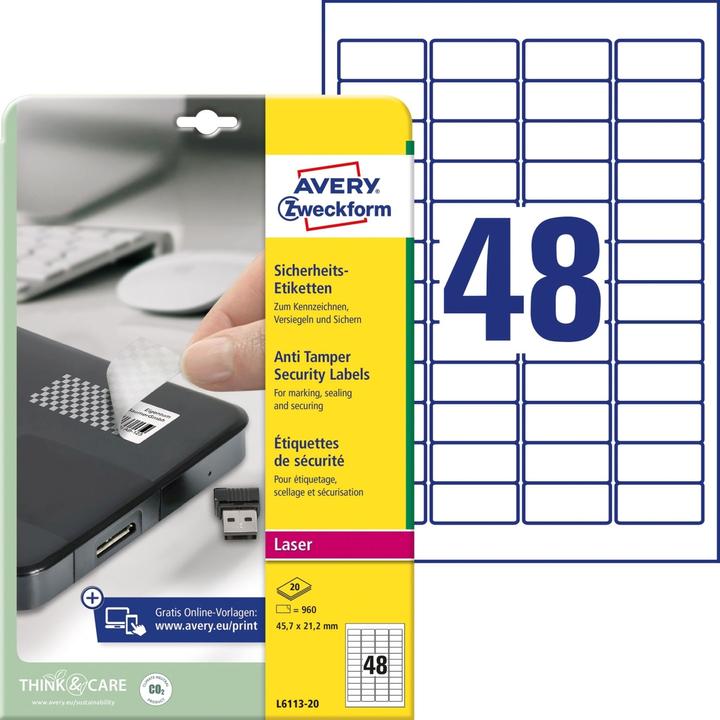 Produktbild Avery Sicherheitsetiketten L6113-20
