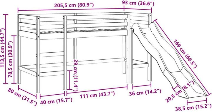 Produktbild VidaXL Kinderhochbett mit Tunnel & (80 x 200 cm)