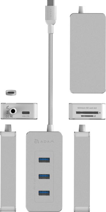 Immagine prodotto Adam Elements CASA Hub PDC601- Hub a 6 porte con lettore di schede di memoria, argento (USB-C, 6 Porti)