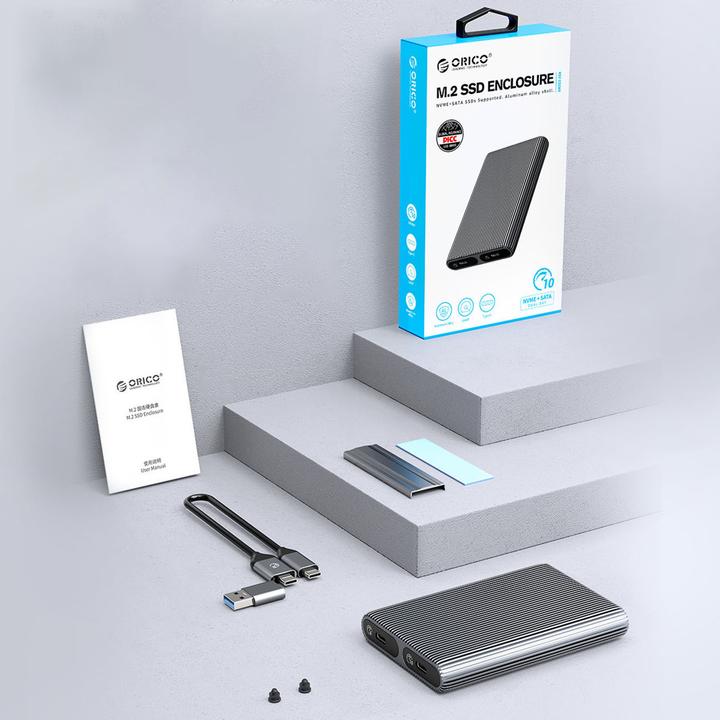 Actual product image Orico SSD Enclosure AM2C3-2N Dual Disk for SATA M.2 NVMe, Grey (M.2 2230)