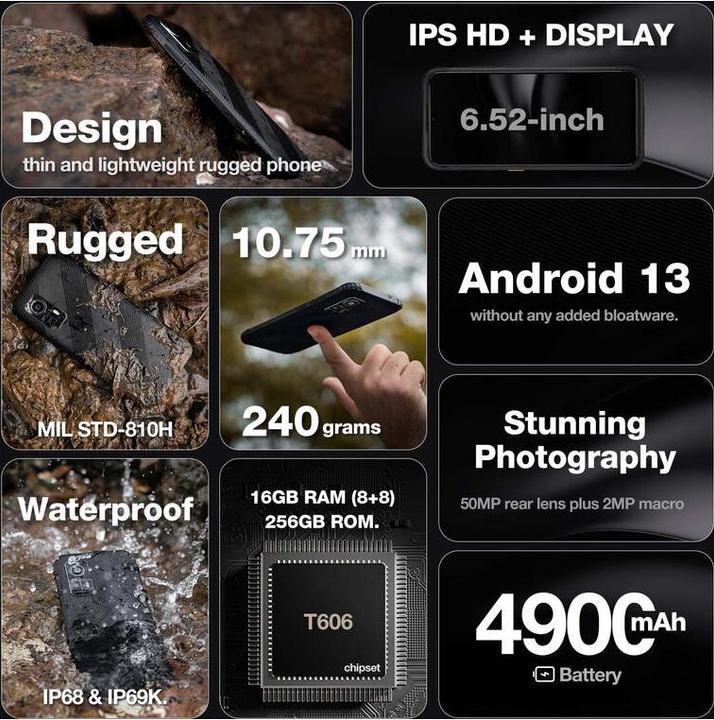 Actual product image Bea-Fon AGM MOBILE H6 Rugged smartphones (256 GB, Black, 6.56", Dual SIM, 50 Mpx, 4G)