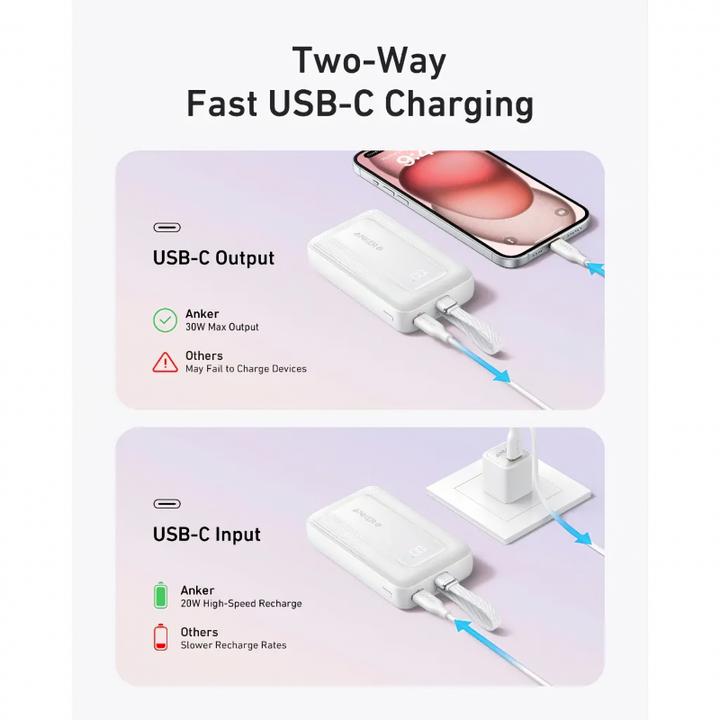 Produktbild Anker Power bank Power Bank, Built-In USB-C Cable, 30W | A1688H21 | 10000 mAh | White (10000 mAh, 30 W)