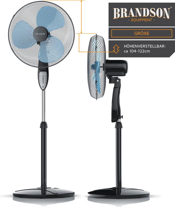 Actual product image Brandson Pedestal fan, 42 cm Ø, pedestal fan, remote control, tiltable 30°, 50W, oscillation 80°, black (57 dB)