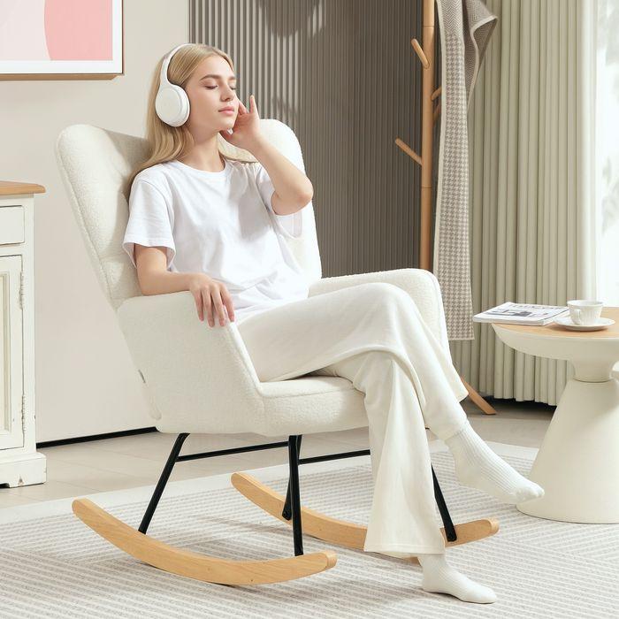 Produktbild Swisshandel24 Schaukelstuhl Sessel Relaxsessel bis 120 kg, Polyester, Weiss 98x71x101cm