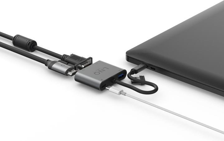 Produktbild LINQ Connects USB-C -> 1x HDMI, 1x VGA, 1x USB-C, 1x USB-A LQ48001 grey (USB-C, 1 Ports)