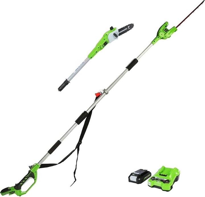 Produktbild Greenworks G24PSHK2 2-in-1 Akku Stabheckenschere inkl. Akku 2Ah und Ladegeraet (Akkubetrieb)