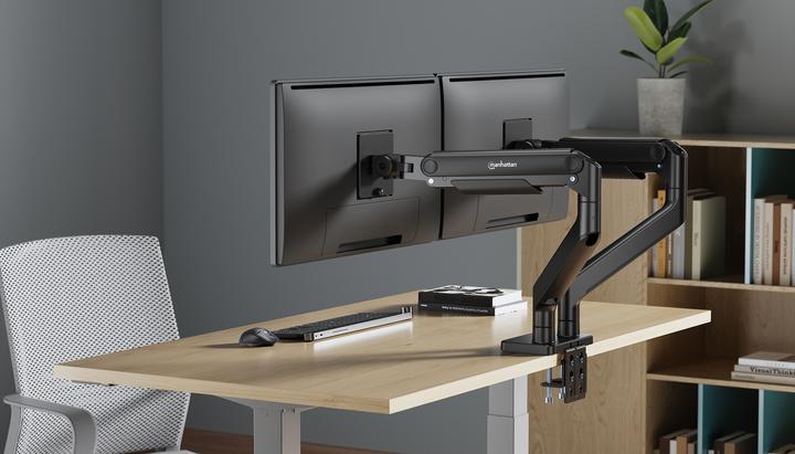 Produktbild Manhattan Tischhalterung mit mechanischer Feder und besonders hoher Traglast für zwei Monitore, Aluminium (Tisch, 45")