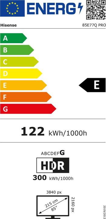 Energy Label Hisense TV 85E77Q PRO (85", QLED, UHD, 2025)