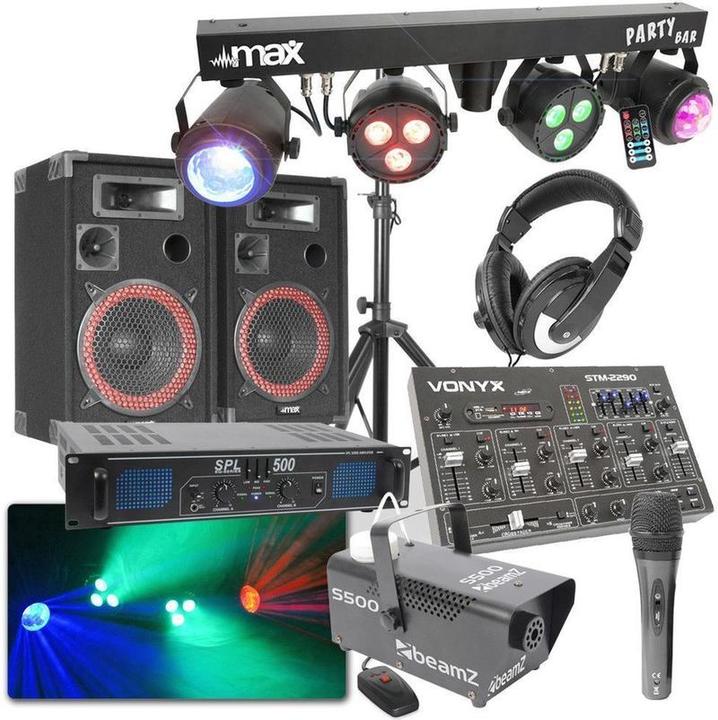 Image du produit Complete Vervollständigen Sie 500W Bluetooth DJ Disco -Set mit Klang, Licht und Rauch