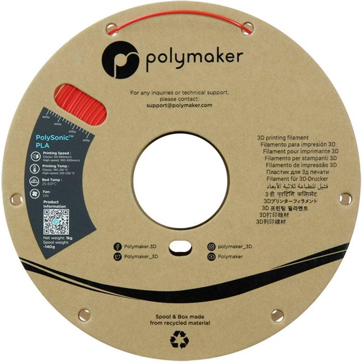 Actual product image Polymaker PolySonic High Speed PLA (PLA, 1.75 mm, 1000 g, Red)