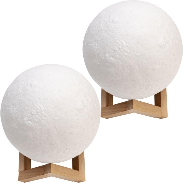 Actual product image Casativo Set of 2 3D moon decorative lamps, touch & remote control, 16 colours, rechargeable battery, Ø 15 cm