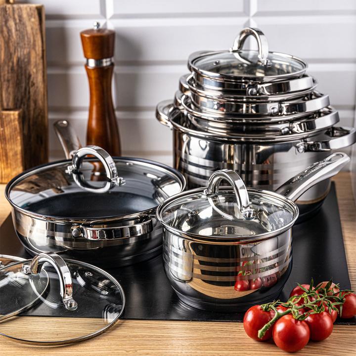 Image du produit Klausberg Set de casseroles en acier inoxydable avec couvercle en verre, 6 pièces (Ensemble de casseroles et de poêles de cuisson, Acier inoxydable)