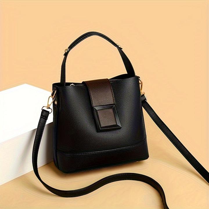 Immagine prodotto Only-Bags.Store Elegante borsa a secchiello in ecopelle a tinta unita con tracolla regolabile - borsa e tracolla