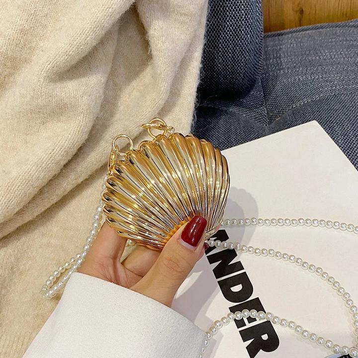 Produktbild Only-Bags.Store Designer Metall Muschel Luxus Mini Lippenstift Tasche Perle Kette Crossbody Taschen Umhängetasche