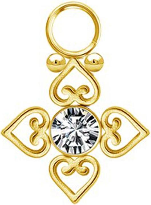 Star Piercing Anhänger vergoldet Kristall silber vier filigrane Herzen (ohne Messing, Chirurgenstahl 316L)