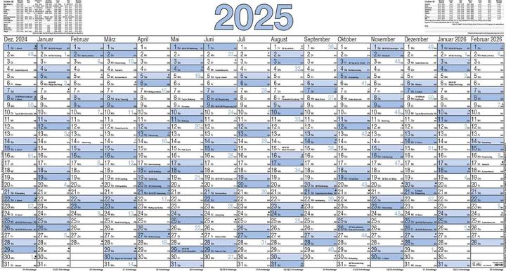 Image du produit Calendrier d'affichage 2025, 140x77cm, calendrier d'affichage avec 15 mois sur 1 page, 5 pcs. roulé (Couverture rigide, Allemand)