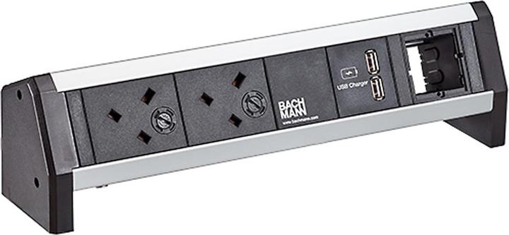 Actual product image Bachmann Desk 1 - 2 AC outlets - Indoor - Type G (BS 1363) - Aluminium - Plastic - 316 (2 x, CEE 7/3, BS 1363, 1 m)