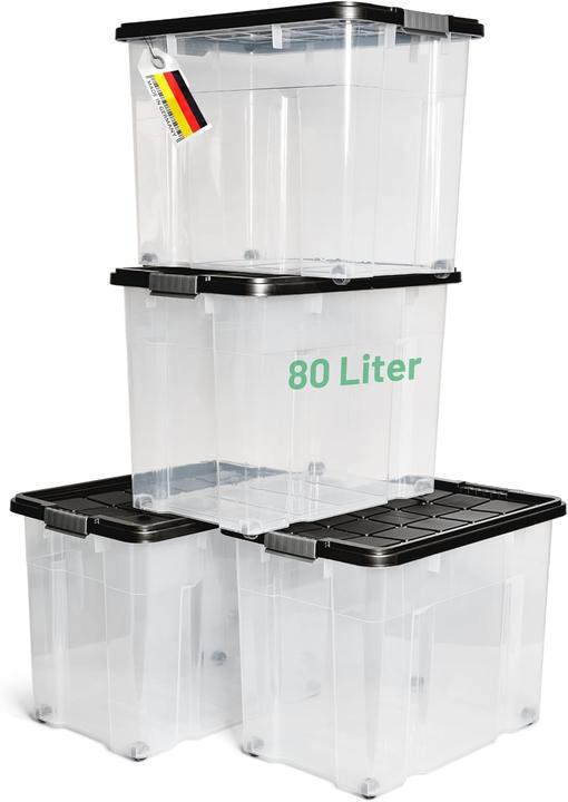 Produktbild Novaliv 4x Aufbewahrungsboxen mit Deckel Gross 80L Anthrazit nestbar stapelbar mit Clipverschluss Rol (61 x 40 x 45 cm, 80 l)