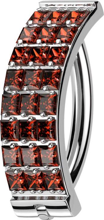 Star Piercing Banane klappbar silber Schild drei Reihen quadratische Kristalle rot (ohne Messing, Titan G23)