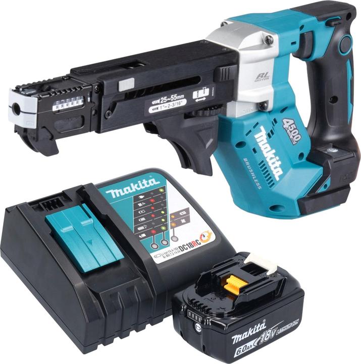 Produktbild Makita DFR 552 RG1 Akku Magazinschrauber 18 V 25 - 55 mm Brushless + 1x Akku 6,0 Ah + Ladegerät (Batteriebetrieb)