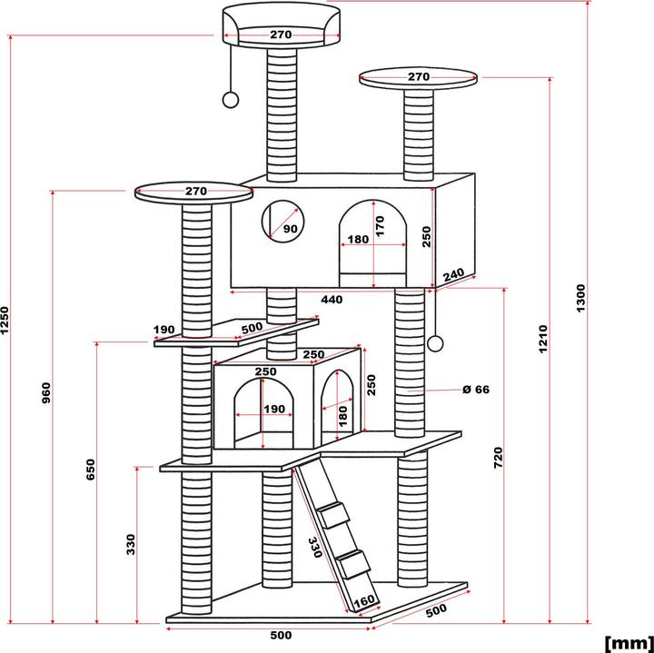 Actual product image Wiltec Cat Tree Brown 130cm Scratching Post Climbing Tree Cats Play (130 cm, Brown)