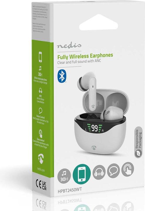 Produktbild Nedis Vollständig drahtlose Kopfhörer - ANC (Active noice Cancelling) - Bluetooth - max. Batteriespi (ANC, 30 h, Kabellos)