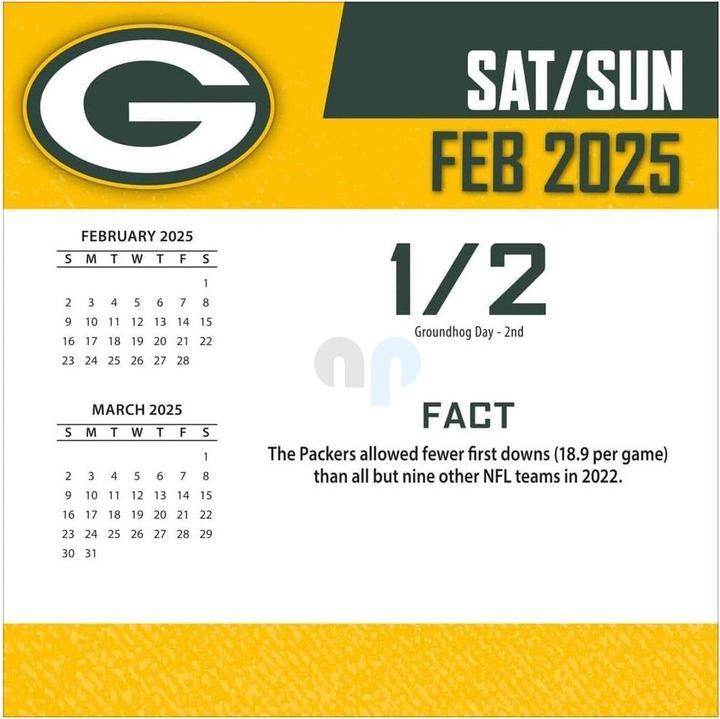 Label énergétique NFL - Green Bay Packers - Calendrier de bureau 2025 (Allemand, Français, Italien, Espagnol, Anglais)