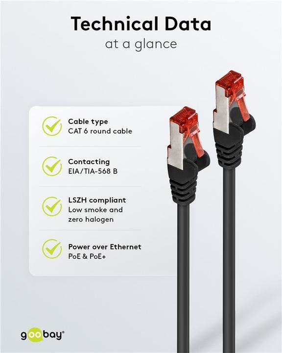 Immagine prodotto Goobay cavo patch CAT 6, S/FTP (PiMF), nero, 0,5 m (S/FTP, CAT6, 0.50 m)