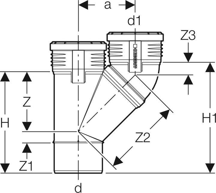 Actual product image Geberit Vertriebs GmbH Silent-PP parallel branch 45degrees, with sockets DN90/90