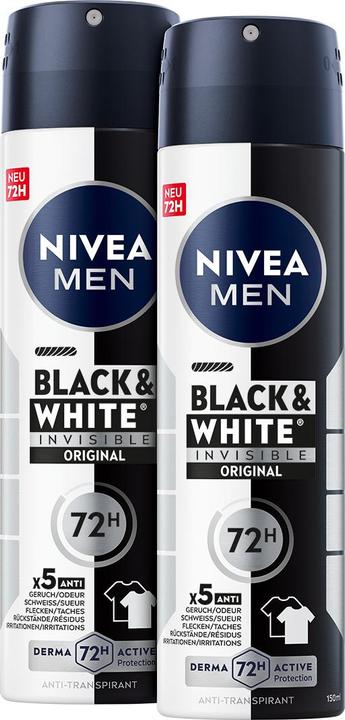 NIVEA MEN Black & White Invisible Original Spray DUO (Spray, 300 ml)