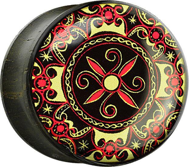 Produktbild Star Piercing Flared Plug aus Ebenholz mit Keltischem Symbol und Epoxy Schutzschicht (ohne Messing, Organisch)