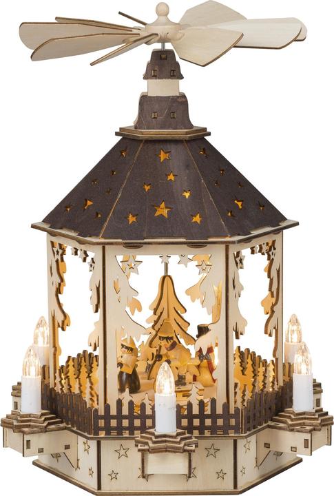 HGD LED-Weihnachtspyramide Schneemann mit Spieluhr - mit LED-Beleuchtung - Masse von ca. 26 x 26 x 36 cm