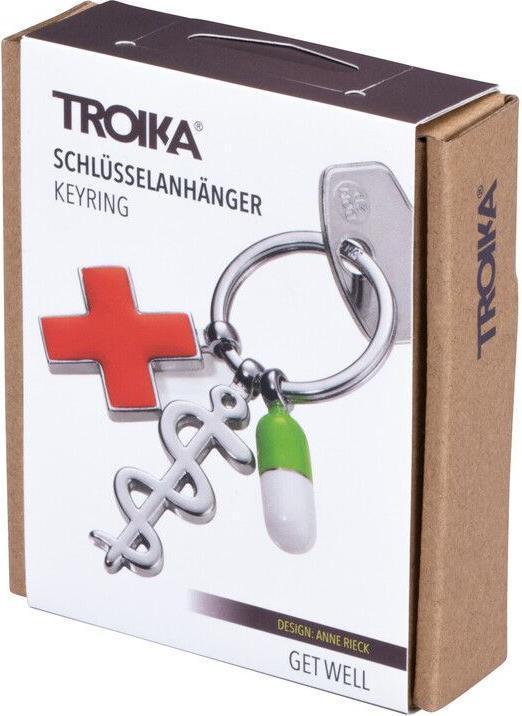 Immagine prodotto Troika Portachiavi GET WELL con 3 ciondoli Asclepio, Croce, Pillola, grigio lucido/multicolore