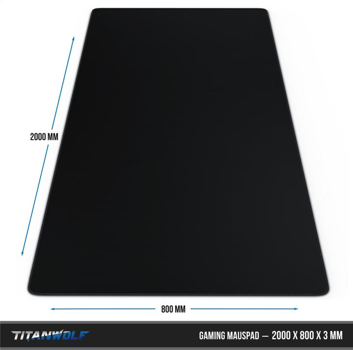 Produktbild Titanwolf Gaming Mauspad, XXXL Speed Gaming Mausmatte, Mousepad Extragrosse Fläche von 2000 x 800mm, schwarz (XXL)