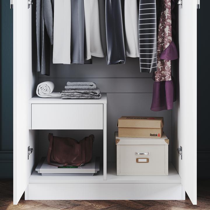Produktbild SONNI Moderner 2-türiger grosser weisser Kleiderschrank, geräumig, mit Spiegelschrank, 76 cm (B) x 47 (76 x 47 x 47 cm)