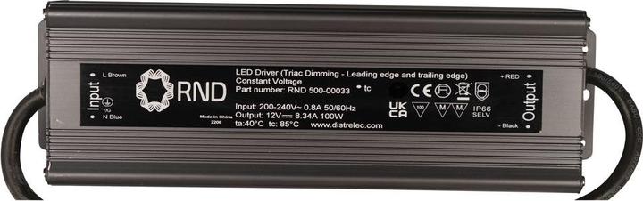 Actual product image RND LED driver, Triac dimmable CV, 100W 8.33A 12V IP66