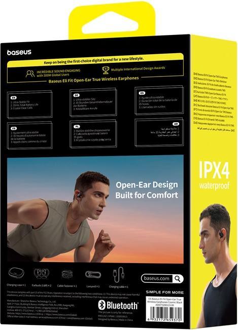 Produktbild Baseus Eli Fit Open- Ear Headset Drahtlose Konnektivität/Musik USB Typ-C Bluetooth Schwarz (7.50 h, Kabellos)