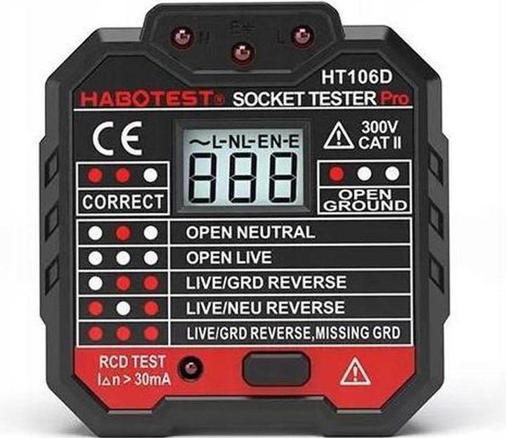 Image du produit Habotest HT106D Testeur de prises (CAT II 300V)