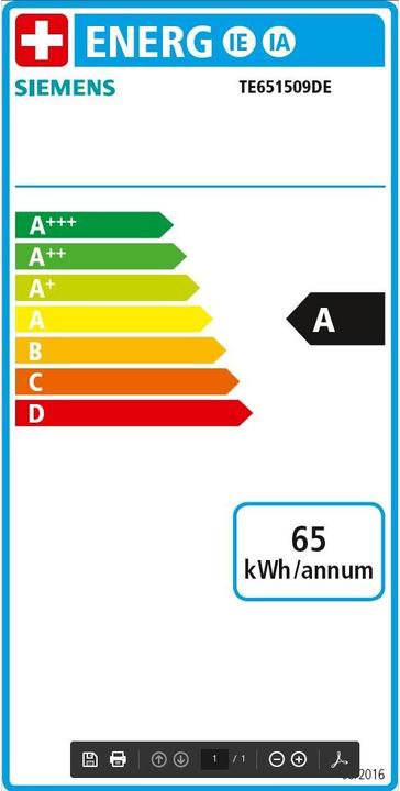 Etichetta energetica Siemens EQ6 plus s100, TE651509EN (Spina CH)