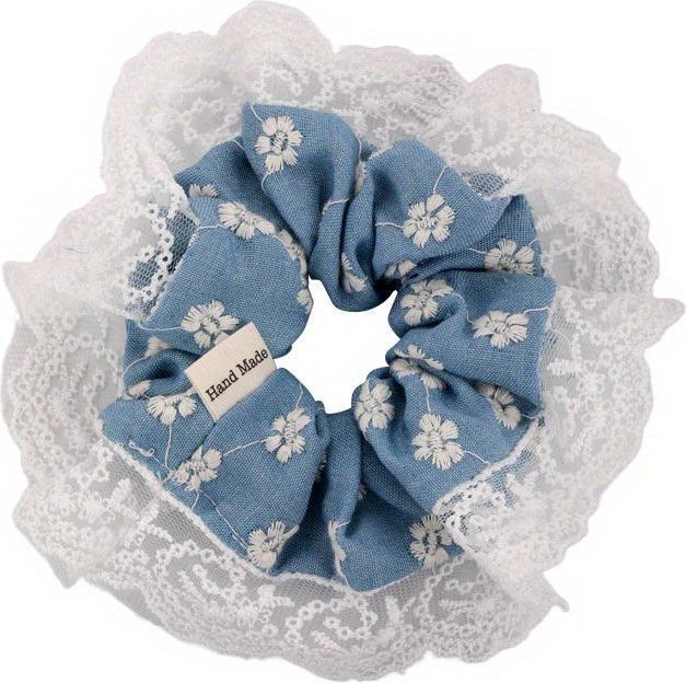 Actual product image Activity Board Elegante florale Stickerei aus Denim und Spitze für das Haar - Jersey Material, Niedlicher Stil